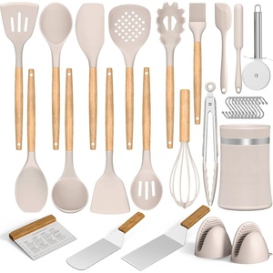 image:imageSilicone Kitchen Cooking Utensils Set Umite Chef 31 pcs Heat Resistant Silicone Wooden Handles Cooking Utensil Spatula Set with Holder Khaki Kitchen Gadgets Tools Set for Nonstick Cookware