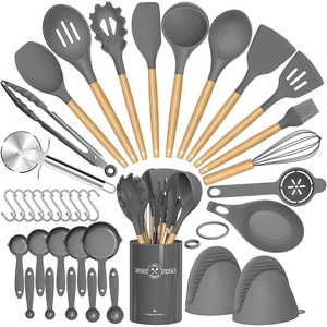 image:imageUmite Chef 36pcs Silicone Kitchen Cooking Utensils with Holder Heat Resistant Cooking Utensils Sets Wooden Handle Nonstick Kitchen Gadgets Tools Include Spatula Spoons Turner Pizza CutterGreyGray