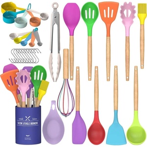 image:imageUmite Chef Kitchen Cooking Utensils Set 33 pcs Nonstick Silicone Cooking Kitchen Utensils Spatula Set with Holder Wooden Handle Silicone Kitchen Gadgets Utensil Set Cream WhiteColorful