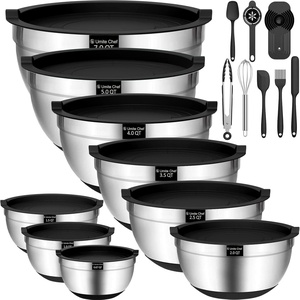 image:imageUmite Chef Mixing Bowls with Airtight Lids 22Pcs Large Stainless Steel Nesting Bowls Nonslip Silicone Bottom Size7543525215107 QT Include Kitchen Tools Set for Serving Black