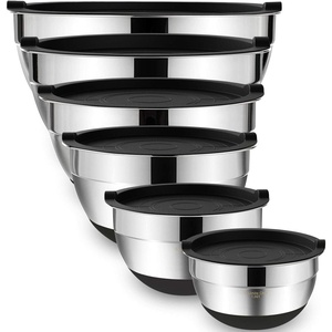 image:imageUmite Chef Mixing Bowls with Airtight Lids 6 piece Stainless Steel Metal Nesting Storage Bowls NonSlip Bottoms Size 7 35 25 2015 1QT Great for Mixing amp Serving KhakiBlack