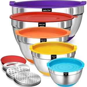 image:imageUmite Chef Mixing Bowls with Airtight Lids Set 8PCS Stainless Steel Nesting Bowls with Grater Attachments NonSlip Bottoms 5 4 35 2 15QT for Mixing amp ServingCorlorful