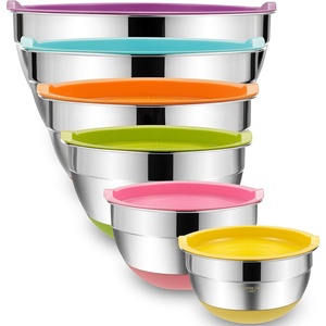 image:imageUmite Chef Mixing Bowls with Airtight Lids6 piece Stainless Steel Metal Nesting Storage Bowls NonSlip Bottoms Size 7 35 25 2015 1QT Great for Mixing amp ServingBlackMulticolor