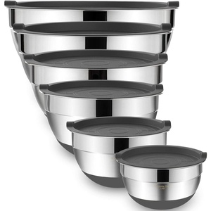 image:imageUmite Chef Mixing Bowls with Airtight Lids6 piece Stainless Steel Metal Nesting Storage Bowls NonSlip Bottoms Size 7 35 25 2015 1QT Great for Mixing amp ServingBlackGray