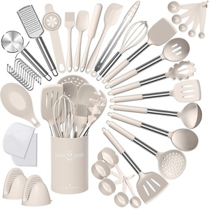 image:imageUmite Chef Silicone Kitchen Cooking Utensil Set 43 pcs Silicone Spatula with Stainless Steel Handle Nonstick Heat Resistant  Best Cookware GreyKhaki