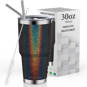 image:imageUmite Chef 30oz Tumbler with Splash Proof Sliding Lid Stainless Steel Vacuum Insulated Travel Mug Tumbler Insulated Thermal Coffee Mug Cup 2 StrawsRainbow Black